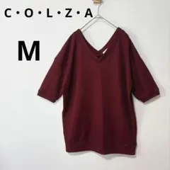 COLZA コルザ M ワイン リブVネックTシャツ プルオーバー 半袖