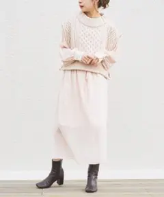 フーズフーチコ　ケーブルニットハイネックワンピース