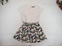 95787 ページボーイ　ワンピース　ベージュレースｘ花柄　F