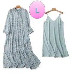 2点セット 花柄ロングワンピース S フラワー レトロ 新品