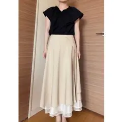 ベージュ フレアスカート 二重構造　ロングスカート フレア　大人可愛い