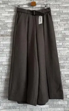 ダークブラウン ワイドパンツ ベルト付き
