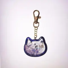 ハンドメイド　レジンシェイカーキーホルダー　星空猫