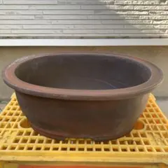 中型茶色陶器楕円形鉢