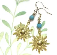 ☆ターコイズと太陽のピアス☆ハンドメイド パワーストーン トルコ石 プチプラ