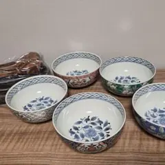 庫山窯 青彩牡丹 5客 中鉢 盛鉢 小丼 煮物鉢 - メルカリ