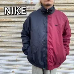 90s☆NIKE☆ツートンナイロンジャケット☆ビッグロゴ☆L☆エンジ☆黒☆