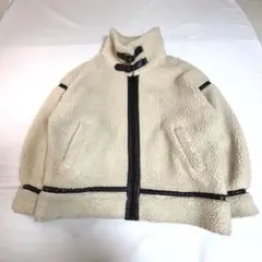 ボアジャケット アイボリー 黒ライン ジップアップ 韓国風 フリーサイズ
