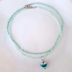 No.153 ビーズネックレス　ハンドメイド　重ね付け2個セット ハート　緑