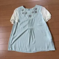 ミントグリーン ビーズ刺繍 半袖トップスのサムネイル