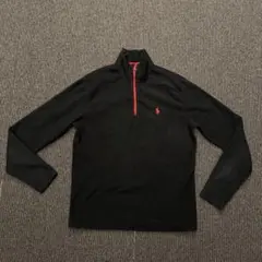 【人気】ポロラルフローレン パフォーマンス ハーフジップ 黒×赤刺繍