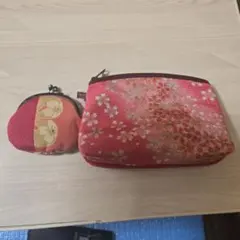 桜柄ピンクポーチセット　がま口小銭入れ　未使用