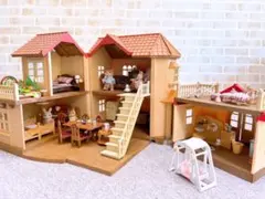 【中古】シルバニアファミリー ハウス あかりの灯る大きなお家 まとめ売りセット