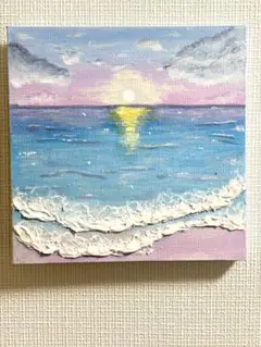 海アート 朝焼け 朝日の海 テクスチャーアート 原画 アクリル画 海の絵