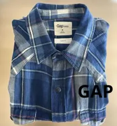 Gap ネイビー系チェック 長袖シャツ 青×白×赤×辛子色 Mサイズ