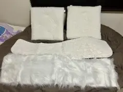 ギャル車　VIP車　ホワイトファー クッション・マット 4点セット