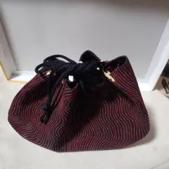 専用　印傳 いんでん 和装用巾着バッグ 赤と黒の波模様