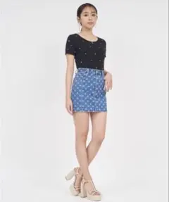 美品★ ROYAL PARTY デザインデニムミニスカート 　ロゴ　ブルーのサムネイル
