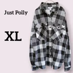 Just Polly【XL】チェック柄シャツ ブラウス 長袖 黒/白