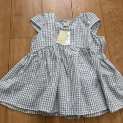 グレーとホワイトのチェック柄 半袖ブラウス 100cm