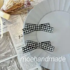 数量限定♡黒 リボン レディースベビーキッズリボン ヘアクリップ2点セット 14