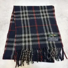 East Boy ラムウール 紺チェックマフラー