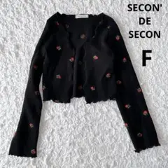 薔薇刺繍ショート丈総柄長袖ニットカーディガン（F）クロップド　韓国