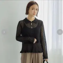 しまむら 田中里奈 mysa 透かし編み 襟付き ニット カーディガンのサムネイル