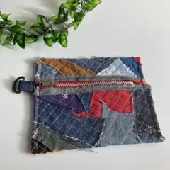 デニムリメイク　ポーチ　パッチワークポーチ　小物入れ　パッチワーク