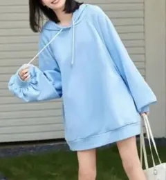SHEIN ライトブルー パーカー フード付き 長袖 XS
