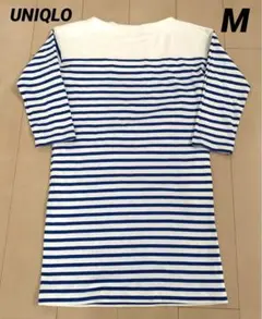 ユニクロ ボーダーボートネック ワンピース チュニック レディース M 5分袖