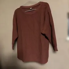 ユニクロ　ワッフルクルーネックT 7分袖　カットソー M ブラウン M