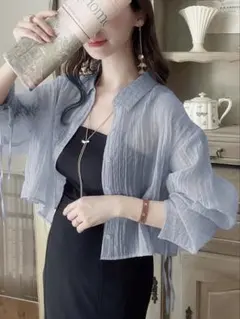 ワッシャーシアードロストスリーブシャツ[dk1157] ブルー