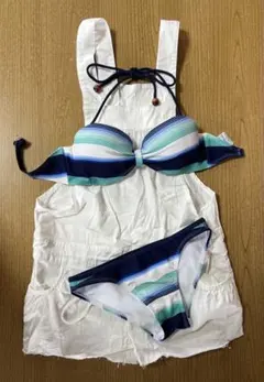 ストライプビキニとオーバーオールセット/レディースサイズS/新品未使用品水着