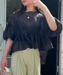 eimyistoireブラック フリルシフォンブラウス