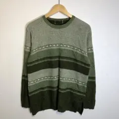 1990s レギュラーヴィンテージ ボーダーニット グリーン アースカラー