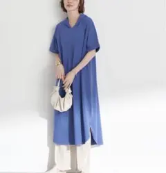 earth music&ecology フーディーカットソーワンピース　ブルー