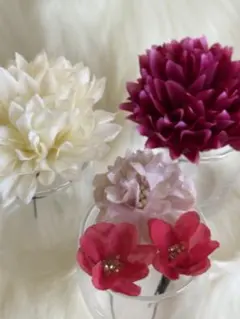 花の髪飾り5個セット 赤系 七五三成人式正月卒業式