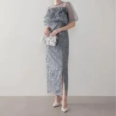 Leja 3WAYチュールラッフルフラワースパンコールIラインワンピースドレス