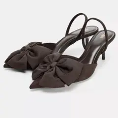 ZARA リボンディテール付きハイヒールスリングバックシューズ
