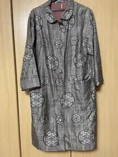 グレーブラウン着物古布リメイク春コート ピンク裏地付き