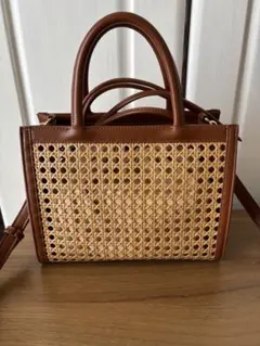 キタムラ✨かごバッグ　レザー　トートバッグ　夏　編み込み　保存袋　自立　異素材 キタムラ✨かごバッグ レザー トートバッグ 夏 編み込み 保存袋 自立
