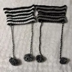 サブカル ストライプ猫耳ニット帽 ポンポン付き 2色セット