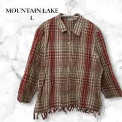 ヴィンテージ❣️【L】チェック柄シャツ フリンジ レトロ 90s 80s ブラウン