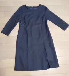 sunauna ネイビー 長袖 ひざ丈ワンピース 40