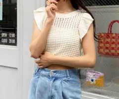 新品☆ INGNI イングフリル袖 メッシュ ニット ノースリーブ 透かし編み