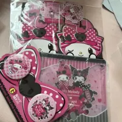 ハッピーくじ　マイメロディ♡クロミ　缶バッジ•フラットポーチ　ステッカーセット