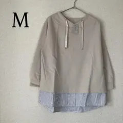 ワイドネック 長袖 トレーナー アイボリー系 カットソー トップス チュニック