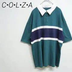 C•O•L•Z•A ティール ストライプ ポロシャツ 半袖 LL ☆2984