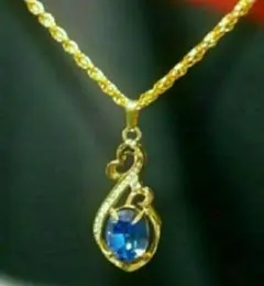 青色宝石《サファイア》ストーン　ジルコニア付きネックレス